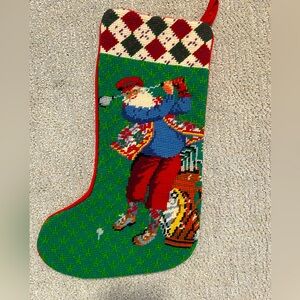 Santa golf‎ needlepoint stocking 15 inch